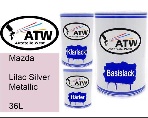 Mazda, Lilac Silver Metallic, 36L: 500ml Lackdose + 500ml Klarlack + 250ml Härter - Set, von ATW Autoteile West.